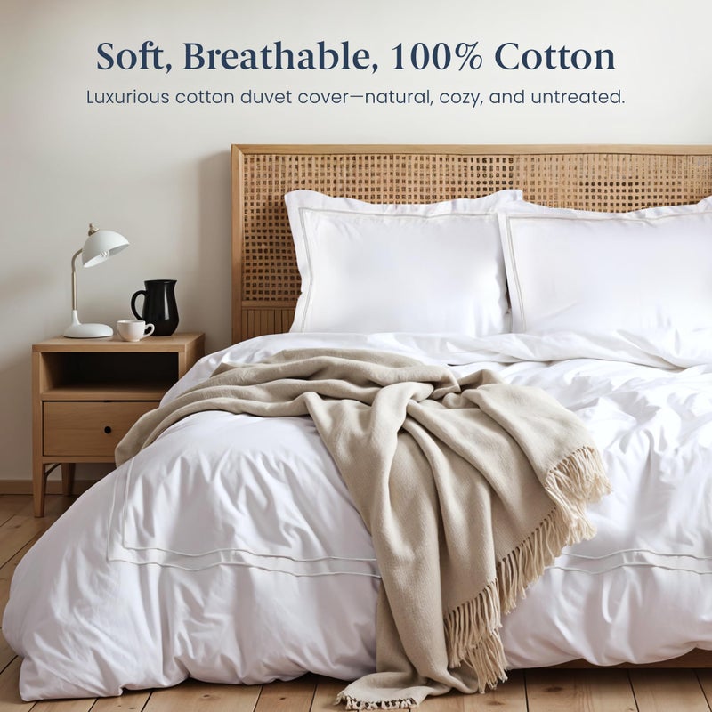 Ella Jayne Duvet Cover Full (3 Pieces), 100% Cotton Percale, Full/Queen, Soft Breathable & Lightweight, Including Full Size Duvet Cover (1 Piece) 90 x 90 Inches with 2 Pillow Shams (White Design) - Image 4